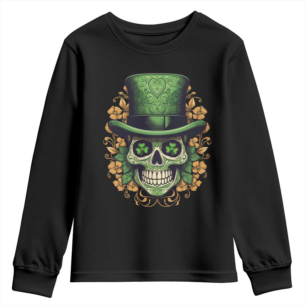 St Patrick's Day Youth Sweatshirt Irish Sugar Skull Lucky Hat Shamrocks TS09 Black Print Your Wear