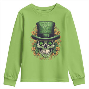 St Patrick's Day Youth Sweatshirt Irish Sugar Skull Lucky Hat Shamrocks TS09 Lime Print Your Wear
