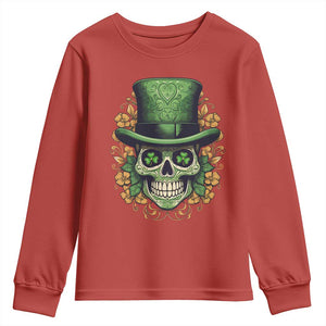 St Patrick's Day Youth Sweatshirt Irish Sugar Skull Lucky Hat Shamrocks TS09 Red Print Your Wear