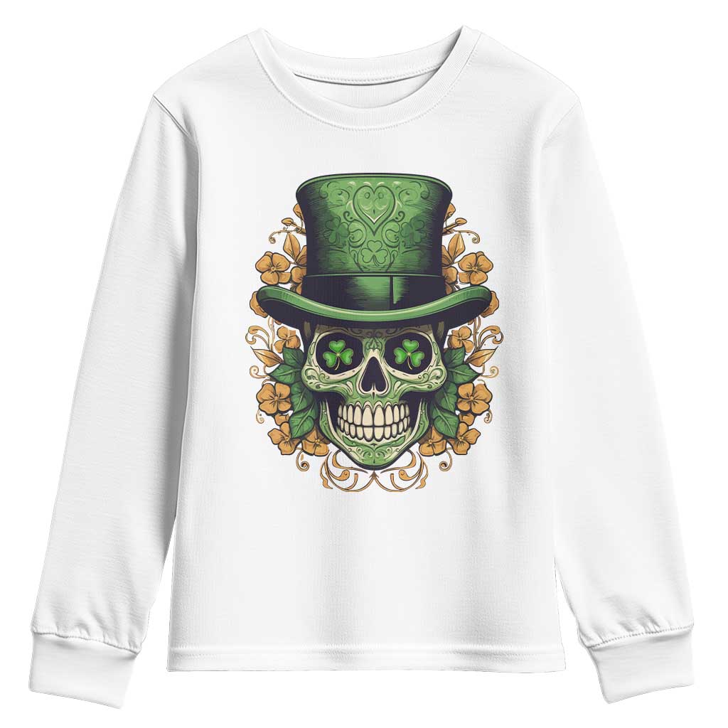 St Patrick's Day Youth Sweatshirt Irish Sugar Skull Lucky Hat Shamrocks TS09 White Print Your Wear