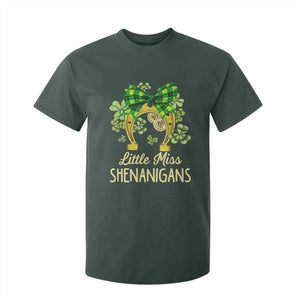 St Patrick's Day T Shirt For Kid Little Miss Shenanigans Coquette Shamrocks TS09 Dark Forest Green Print Your Wear