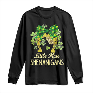 St Patrick's Day Long Sleeve Shirt Little Miss Shenanigans Coquette Shamrocks TS09 Black Print Your Wear