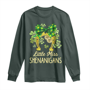 St Patrick's Day Long Sleeve Shirt Little Miss Shenanigans Coquette Shamrocks TS09 Dark Forest Green Print Your Wear