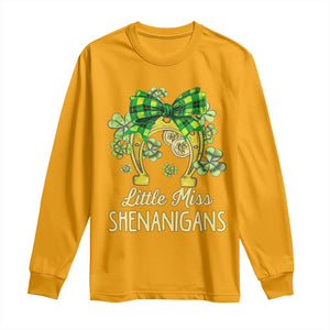 St Patrick's Day Long Sleeve Shirt Little Miss Shenanigans Coquette Shamrocks TS09 Gold Print Your Wear