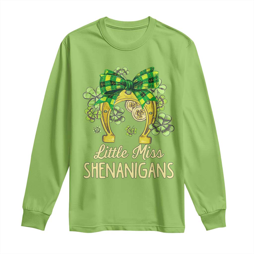 St Patrick's Day Long Sleeve Shirt Little Miss Shenanigans Coquette Shamrocks TS09 Lime Print Your Wear