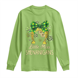 St Patrick's Day Long Sleeve Shirt Little Miss Shenanigans Coquette Shamrocks TS09 Lime Print Your Wear