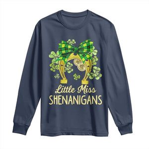 St Patrick's Day Long Sleeve Shirt Little Miss Shenanigans Coquette Shamrocks TS09 Navy Print Your Wear