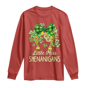 St Patrick's Day Long Sleeve Shirt Little Miss Shenanigans Coquette Shamrocks TS09 Red Print Your Wear