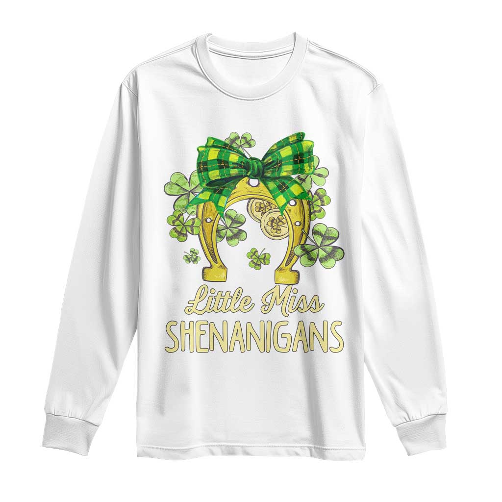St Patrick's Day Long Sleeve Shirt Little Miss Shenanigans Coquette Shamrocks TS09 White Print Your Wear