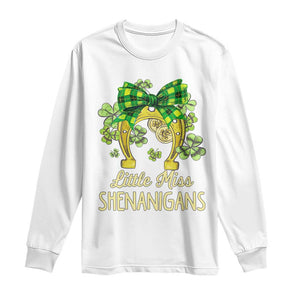 St Patrick's Day Long Sleeve Shirt Little Miss Shenanigans Coquette Shamrocks TS09 White Print Your Wear