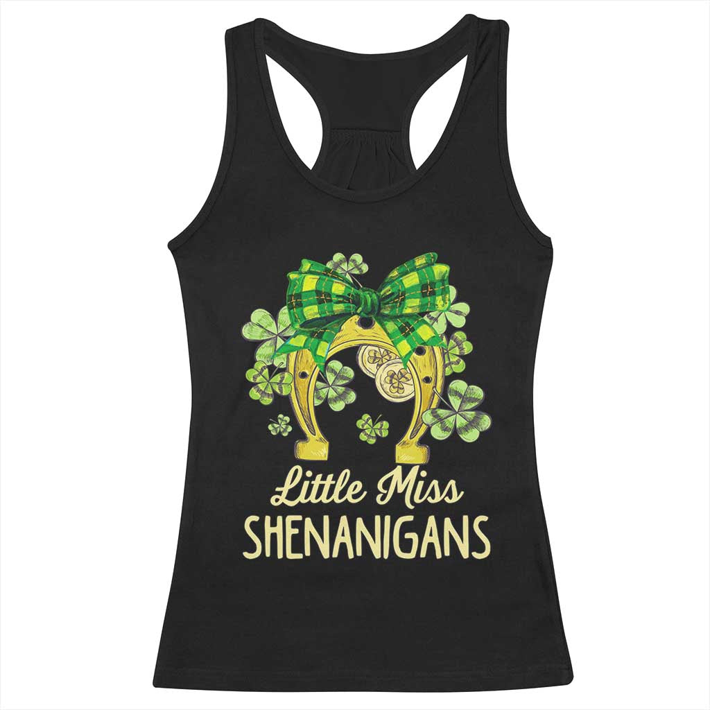 St Patrick's Day Racerback Tank Top Little Miss Shenanigans Coquette Shamrocks TS09 Black Print Your Wear