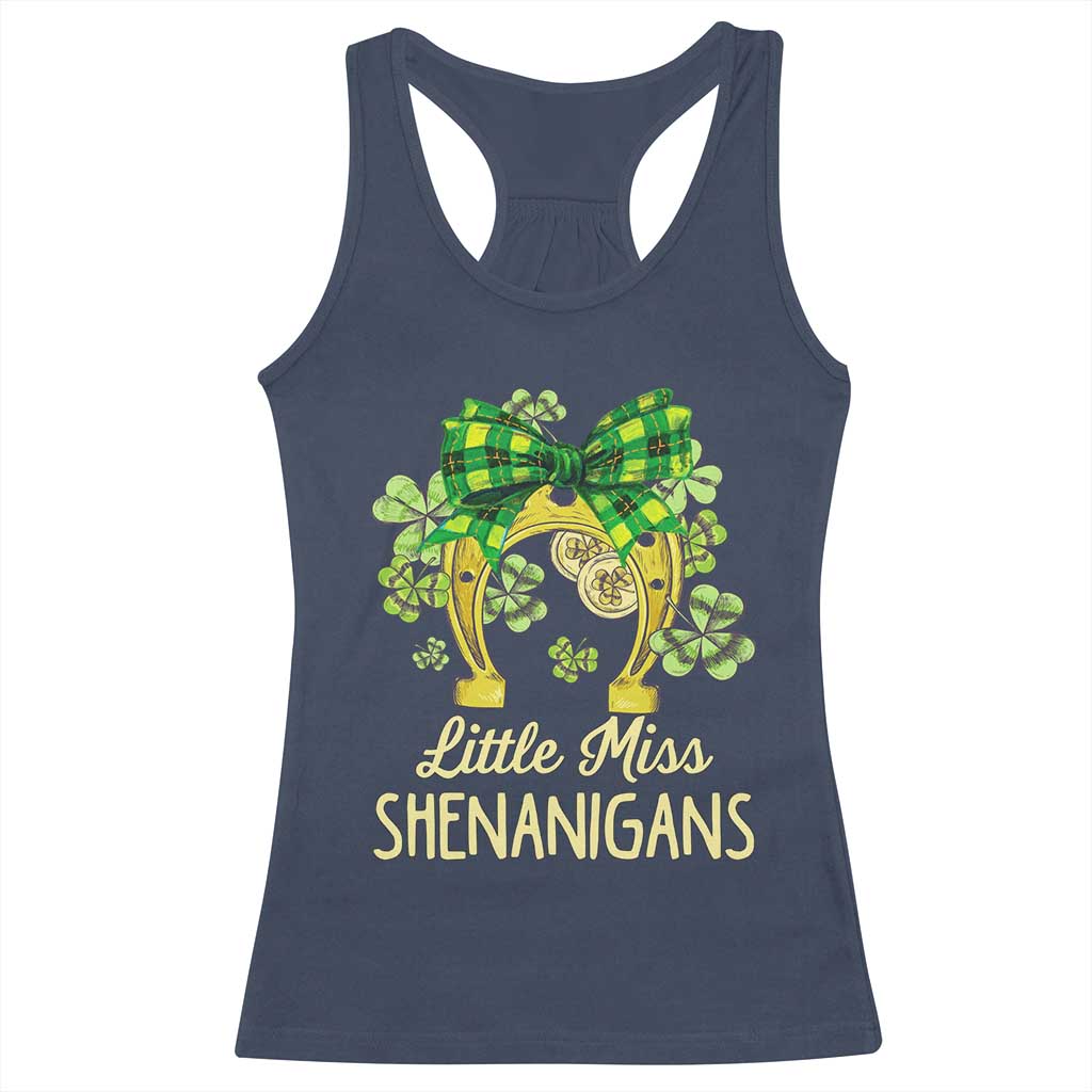 St Patrick's Day Racerback Tank Top Little Miss Shenanigans Coquette Shamrocks TS09 Navy Print Your Wear