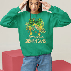 St. Patrick's Day Sweatshirt Little Miss Shenanigans Coquette Shamrocks TS09 Irish Green Printyourwear