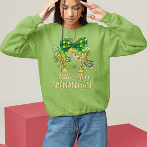 St. Patrick's Day Sweatshirt Little Miss Shenanigans Coquette Shamrocks TS09 Lime Printyourwear