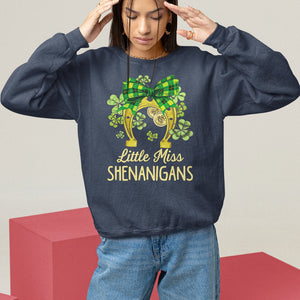 St. Patrick's Day Sweatshirt Little Miss Shenanigans Coquette Shamrocks TS09 Navy Printyourwear