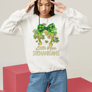 St. Patrick's Day Sweatshirt Little Miss Shenanigans Coquette Shamrocks TS09 White Printyourwear