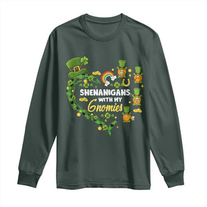 St Patrick's Day Long Sleeve Shirt Shenanigans With My Gnomies Shamrock Gnome TS09 Dark Forest Green Print Your Wear