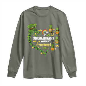 St Patrick's Day Long Sleeve Shirt Shenanigans With My Gnomies Shamrock Gnome TS09 Military Green Print Your Wear