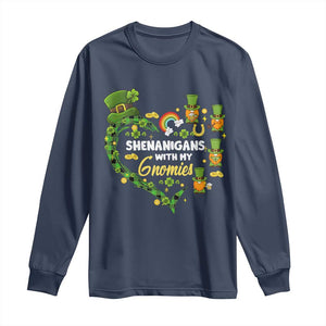 St Patrick's Day Long Sleeve Shirt Shenanigans With My Gnomies Shamrock Gnome TS09 Navy Print Your Wear