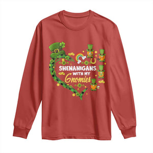 St Patrick's Day Long Sleeve Shirt Shenanigans With My Gnomies Shamrock Gnome TS09 Red Print Your Wear