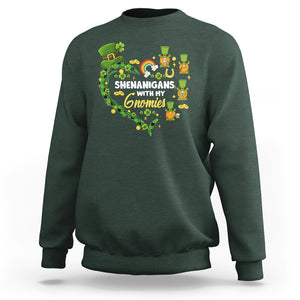 St. Patrick's Day Sweatshirt Shenanigans With My Gnomies Shamrock Gnome TS09 Dark Forest Green Printyourwear