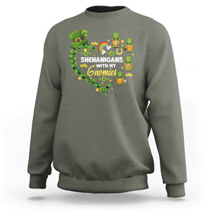 St. Patrick's Day Sweatshirt Shenanigans With My Gnomies Shamrock Gnome TS09 Military Green Printyourwear