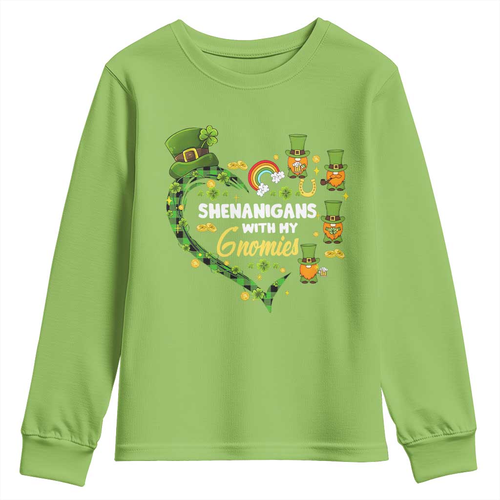 St Patrick's Day Youth Sweatshirt Shenanigans With My Gnomies Shamrock Gnome TS09 Lime Print Your Wear