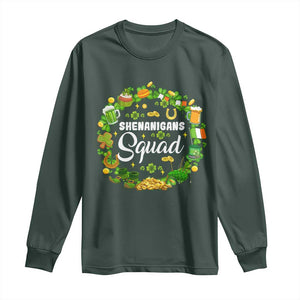 Funny St Patrick's Day Long Sleeve Shirt Shenanigans Squad Matching Group TS09 Dark Forest Green Print Your Wear