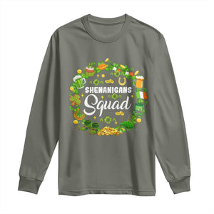 Funny St Patrick's Day Long Sleeve Shirt Shenanigans Squad Matching Group TS09 Military Green Print Your Wear