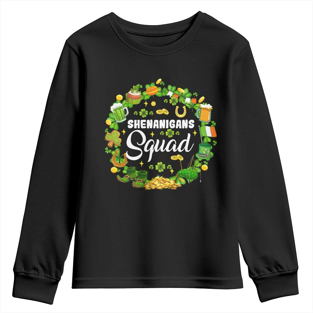 Funny St Patrick's Day Youth Sweatshirt Shenanigans Squad Matching Group TS09 Black Print Your Wear