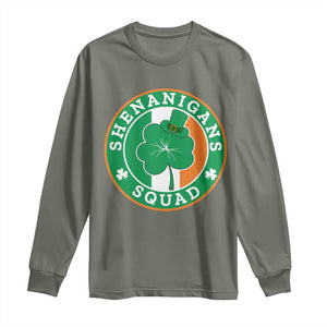 St Patrick's Day Long Sleeve Shirt Shenanigans Squad Funny Matching Group TS09 Military Green Print Your Wear