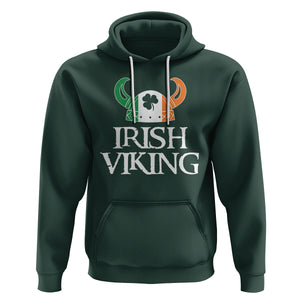 St. Patrick's Day Hoodie Irish Viking Helmet Lucky Shamrocks Ireland Flag TS09 Dark Forest Green Printyourwear