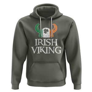 St. Patrick's Day Hoodie Irish Viking Helmet Lucky Shamrocks Ireland Flag TS09 Military Green Printyourwear