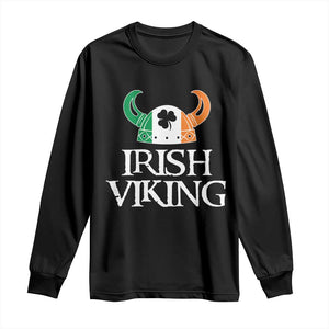 St Patrick's Day Long Sleeve Shirt Irish Viking Helmet Lucky Shamrocks Ireland Flag TS09 Black Print Your Wear