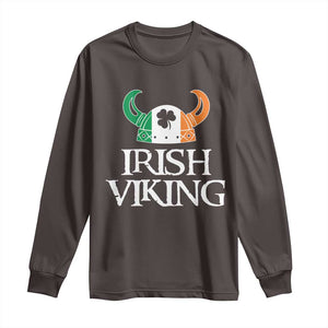 St Patrick's Day Long Sleeve Shirt Irish Viking Helmet Lucky Shamrocks Ireland Flag TS09 Dark Chocolate Print Your Wear