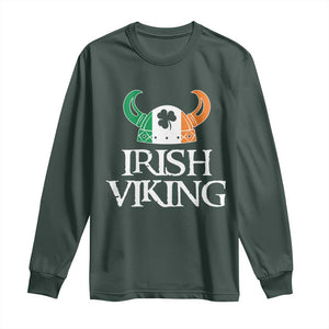 St Patrick's Day Long Sleeve Shirt Irish Viking Helmet Lucky Shamrocks Ireland Flag TS09 Dark Forest Green Print Your Wear