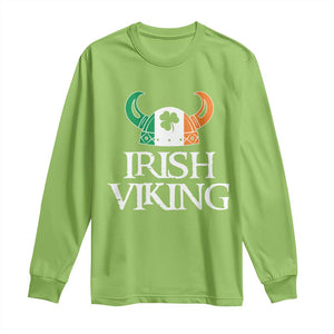 St Patrick's Day Long Sleeve Shirt Irish Viking Helmet Lucky Shamrocks Ireland Flag TS09 Lime Print Your Wear