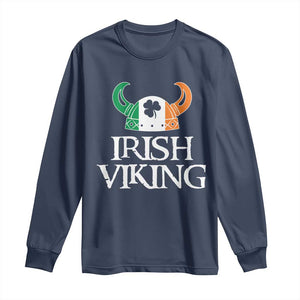 St Patrick's Day Long Sleeve Shirt Irish Viking Helmet Lucky Shamrocks Ireland Flag TS09 Navy Print Your Wear