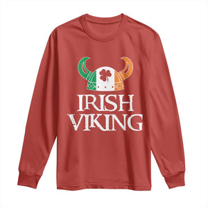 St Patrick's Day Long Sleeve Shirt Irish Viking Helmet Lucky Shamrocks Ireland Flag TS09 Red Print Your Wear