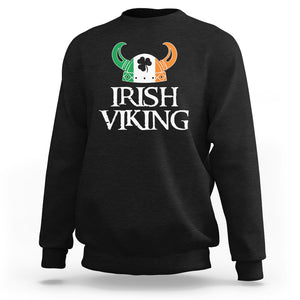 St. Patrick's Day Sweatshirt Irish Viking Helmet Lucky Shamrocks Ireland Flag TS09 Black Printyourwear
