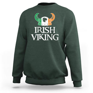 St. Patrick's Day Sweatshirt Irish Viking Helmet Lucky Shamrocks Ireland Flag TS09 Dark Forest Green Printyourwear