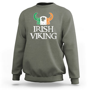 St. Patrick's Day Sweatshirt Irish Viking Helmet Lucky Shamrocks Ireland Flag TS09 Military Green Printyourwear
