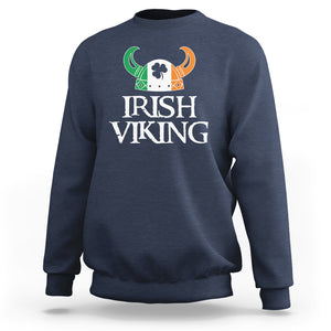 St. Patrick's Day Sweatshirt Irish Viking Helmet Lucky Shamrocks Ireland Flag TS09 Navy Printyourwear
