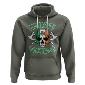 St. Patrick's Day Hoodie Irish Viking Skull Lucky Shamrocks Ireland Flag TS09 Military Green Printyourwear