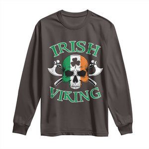 St Patrick's Day Long Sleeve Shirt Irish Viking Skull Lucky Shamrocks Ireland Flag TS09 Dark Chocolate Print Your Wear