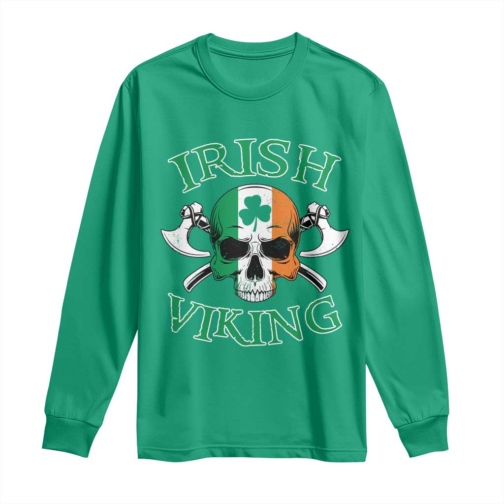 St Patrick's Day Long Sleeve Shirt Irish Viking Skull Lucky Shamrocks Ireland Flag TS09 Irish Green Print Your Wear