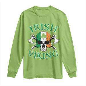 St Patrick's Day Long Sleeve Shirt Irish Viking Skull Lucky Shamrocks Ireland Flag TS09 Lime Print Your Wear