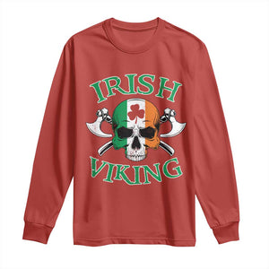 St Patrick's Day Long Sleeve Shirt Irish Viking Skull Lucky Shamrocks Ireland Flag TS09 Red Print Your Wear