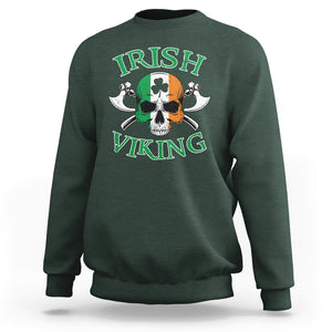 St. Patrick's Day Sweatshirt Irish Viking Skull Lucky Shamrocks Ireland Flag TS09 Dark Forest Green Printyourwear