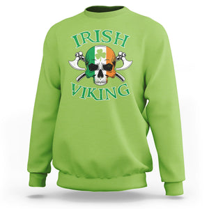 St. Patrick's Day Sweatshirt Irish Viking Skull Lucky Shamrocks Ireland Flag TS09 Lime Printyourwear